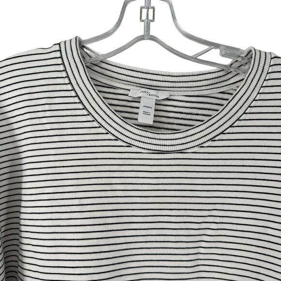Daily Ritual Pullover Knit Top Womens Size XL Black White Striped Cotton Casual - Picture 4 of 7